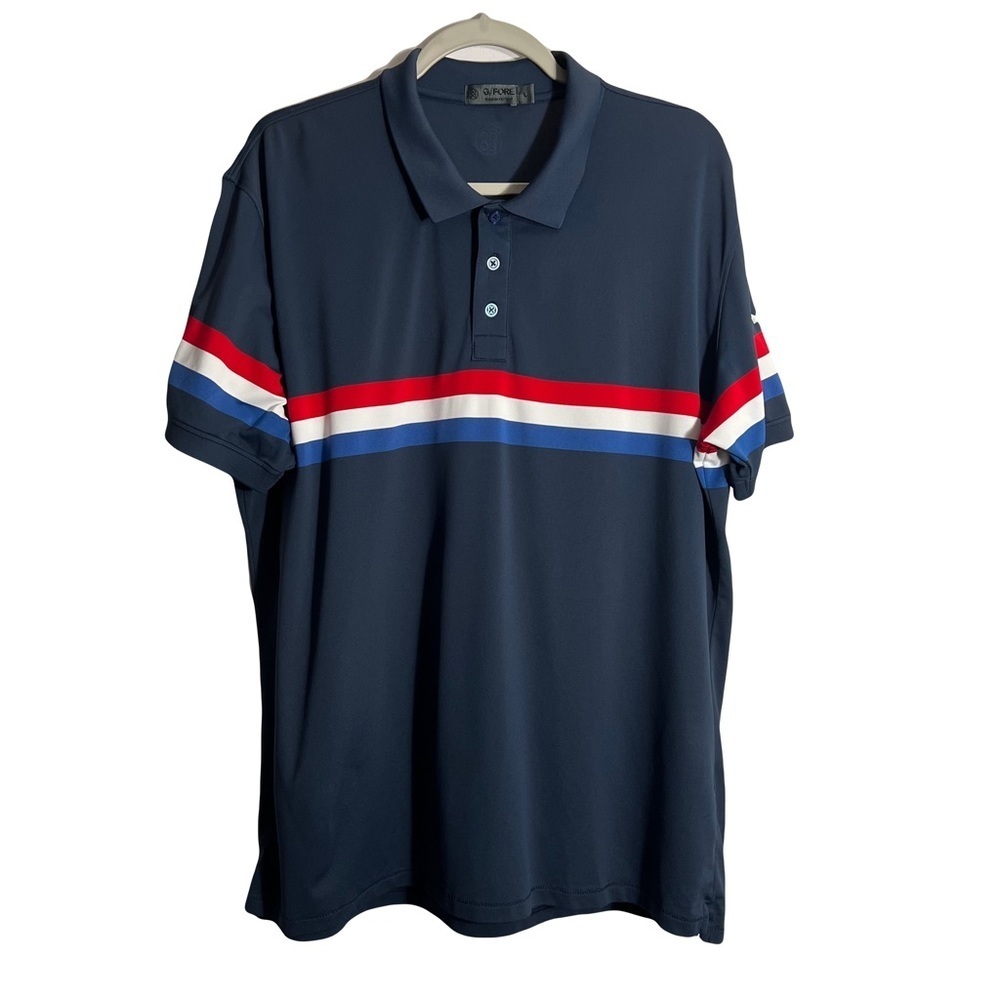 G/FORE Mens Short Sleeve Liberty Stripe Golf Polo Shirt Size L Blue